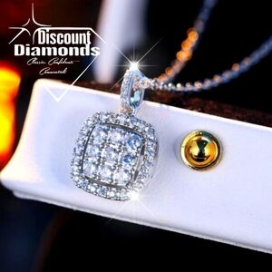 Clear White Baguette Diamond Pendant Necklace on 925 Silver